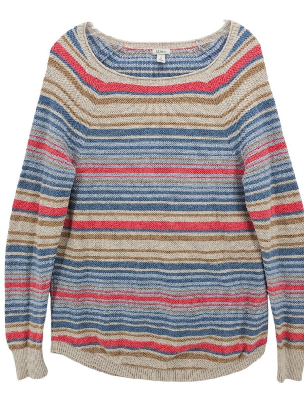 LL BEAN Women's Sweater Pullover Colorful Striped 100% Cotton Size MEDIUM